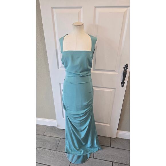 Nicole Miller Collection Aqua Blue Silk Gown Women’s Size 10 Evening Dress - Picture 1 of 10